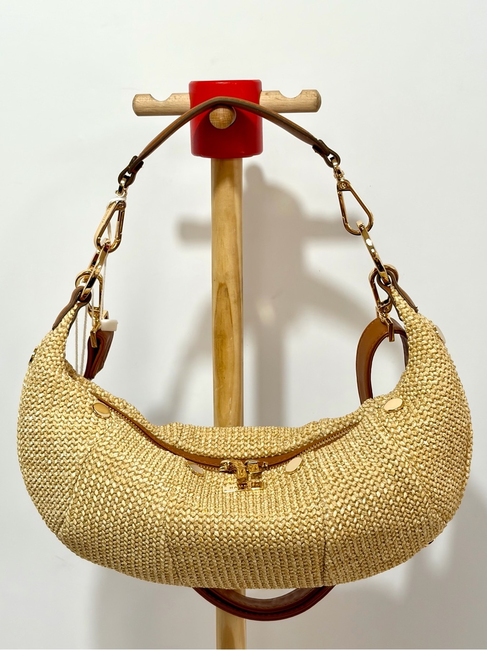 Hammitt Erica Small Raffia Croissant 🥐 Shoulder Bag In Cocoa Raffia/Gold NWT!!